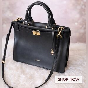 Michael Kors Leather Black Satchel with Gold Accents